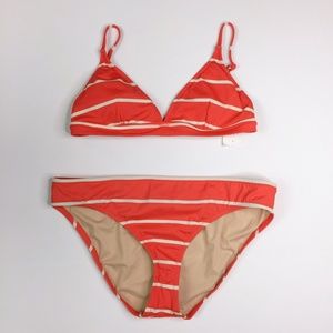 J . Crew Medium Orange + Cream Stripe Bikini M
